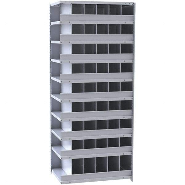 Hallowell - 54 Bin Closed Industrial Bin Shelving - 36 Inch Overall Width x 12 Inch Overall Depth x 87 Inch Overall Height, Gray Metal Bins - Apex Tool & Supply