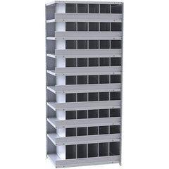 Hallowell - 54 Bin Closed Industrial Bin Shelving - 36 Inch Overall Width x 12 Inch Overall Depth x 87 Inch Overall Height, Gray Metal Bins - Apex Tool & Supply