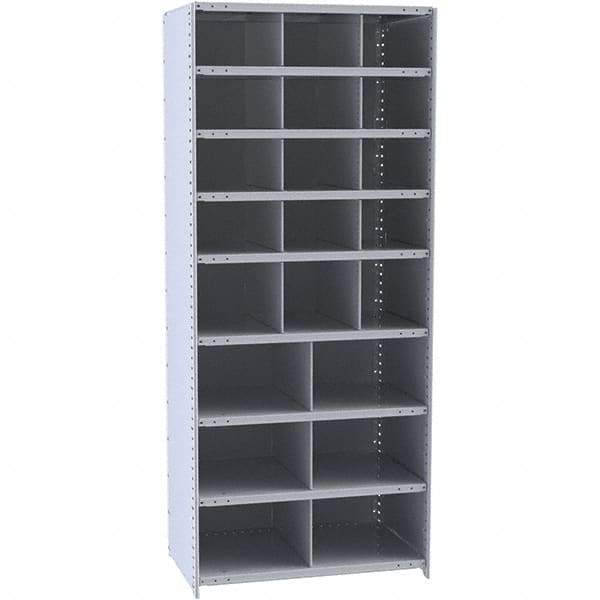 Hallowell - 21 Bin Closed Industrial Bin Shelving - 36 Inch Overall Width x 12 Inch Overall Depth x 87 Inch Overall Height, Gray Metal Bins - Apex Tool & Supply