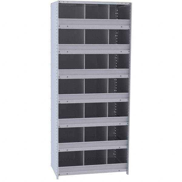 Hallowell - 21 Bin Closed Industrial Bin Shelving - 36 Inch Overall Width x 12 Inch Overall Depth x 87 Inch Overall Height, Gray Metal Bins - Apex Tool & Supply