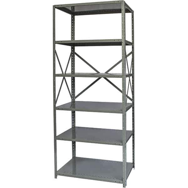 Hallowell - 6 Shelf Starter Medium-Duty Open Steel Shelving - 350 Lb Capacity, 48" Wide x 87" High x 24" Deep, Gray - Apex Tool & Supply