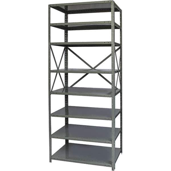 Hallowell - 8 Shelf Starter Medium-Duty Open Steel Shelving - 350 Lb Capacity, 48" Wide x 87" High x 24" Deep, Gray - Apex Tool & Supply