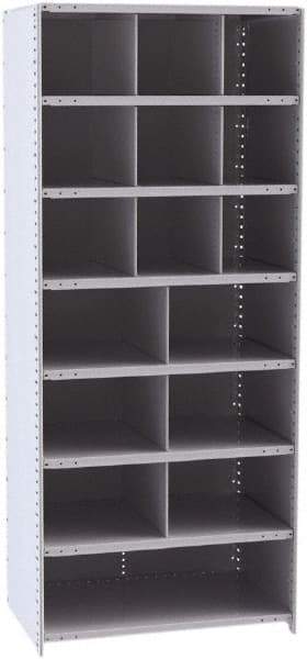 Hallowell - 16 Bin Closed Industrial Bin Shelving - 36 Inch Overall Width x 24 Inch Overall Depth x 87 Inch Overall Height, Gray Metal Bins - Apex Tool & Supply
