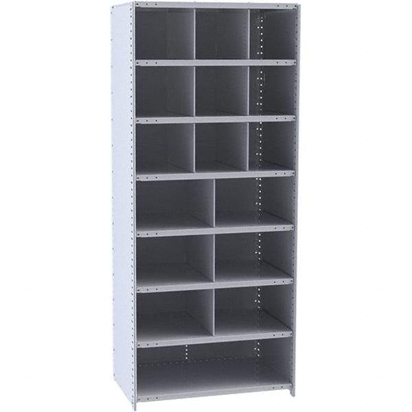 Hallowell - 16 Bin Closed Industrial Bin Shelving - 36 Inch Overall Width x 18 Inch Overall Depth x 87 Inch Overall Height, Gray Metal Bins - Apex Tool & Supply
