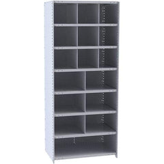 Hallowell - 16 Bin Closed Industrial Bin Shelving - 36 Inch Overall Width x 12 Inch Overall Depth x 87 Inch Overall Height, Gray Metal Bins - Apex Tool & Supply