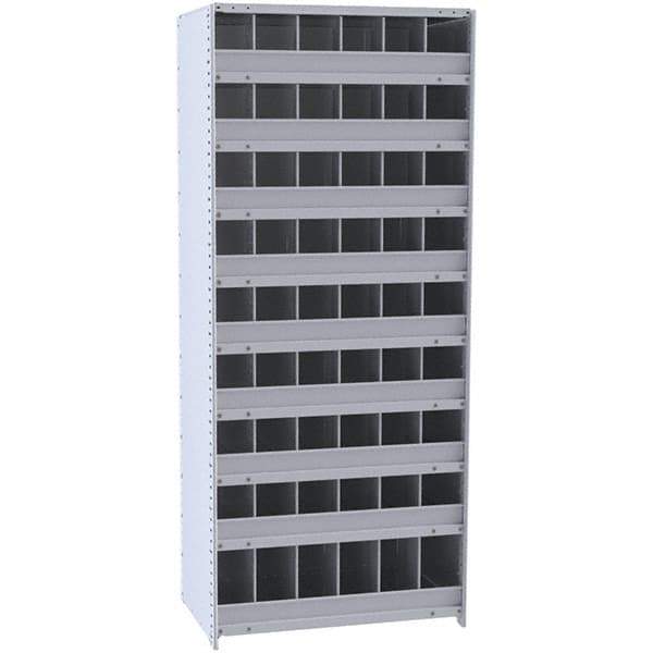 Hallowell - 54 Bin Closed Industrial Bin Shelving - 36 Inch Overall Width x 18 Inch Overall Depth x 87 Inch Overall Height, Gray Metal Bins - Apex Tool & Supply