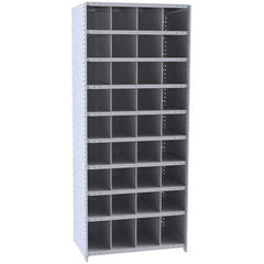 Hallowell - 36 Bin Closed Industrial Bin Shelving - 36 Inch Overall Width x 12 Inch Overall Depth x 87 Inch Overall Height, Gray Metal Bins - Apex Tool & Supply