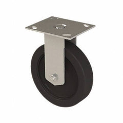 E.R. Wagner - 6" Diam x 1-1/2" Wide x 7-3/8" OAH Top Plate Mount Rigid Caster - Polyolefin, 450 Lb Capacity, Plastic Bearing, 3-3/4 x 4-5/8" Plate - Apex Tool & Supply