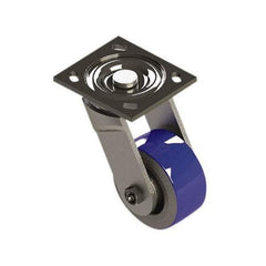 E.R. Wagner - 4" Diam x 2" Wide x 5-5/8" OAH Top Plate Mount Swivel Caster - Mold on Polyurethane, 750 Lb Capacity, Roller Bearing, 4 x 4-1/2" Plate - Apex Tool & Supply