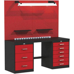 Hallowell - 60 Wide x 24" Deep x 78" High, Steel Workbench - Flat Top, Black/Red - Apex Tool & Supply