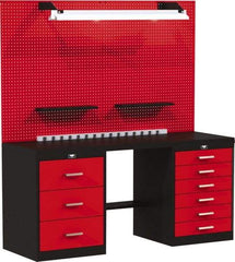 Hallowell - 72 Wide x 24" Deep x 78" High, Steel Workbench - Flat Top, Black/Red - Apex Tool & Supply