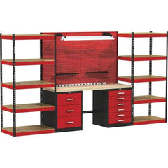 Hallowell - 132 Wide x 24" Deep x 78" High, Wood Workbench - Flat Top, Black/Red - Apex Tool & Supply