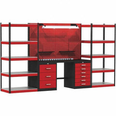 Hallowell - 132 Wide x 24" Deep x 78" High, Steel Workbench - Flat Top, Black/Red - Apex Tool & Supply