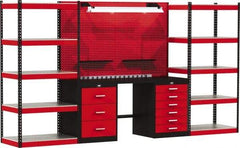 Hallowell - 168 Wide x 24" Deep x 78" High, Steel Workbench - Flat Top, Black/Red - Apex Tool & Supply