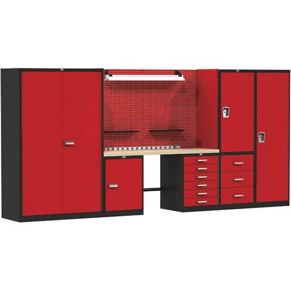Hallowell - 132 Wide x 24" Deep x 78" High, Wood Workbench - Flat Top, Black/Red - Apex Tool & Supply