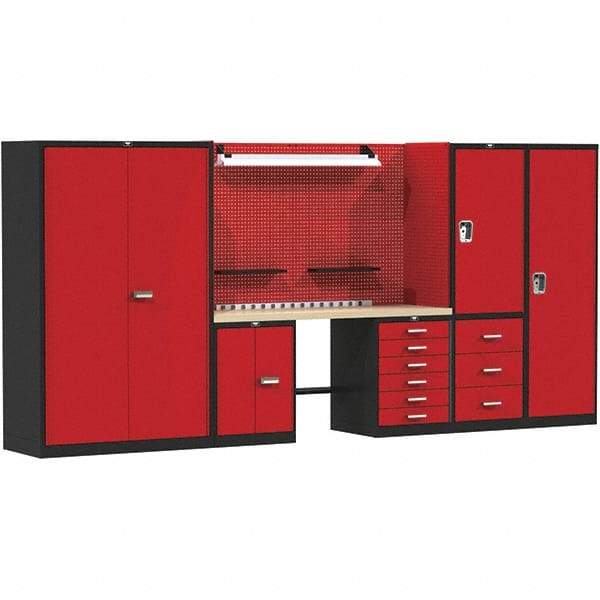 Hallowell - 168 Wide x 24" Deep x 78" High, Wood Workbench - Flat Top, Black/Red - Apex Tool & Supply