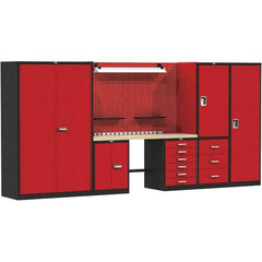 Hallowell - 168 Wide x 24" Deep x 78" High, Wood Workbench - Flat Top, Black/Red - Apex Tool & Supply