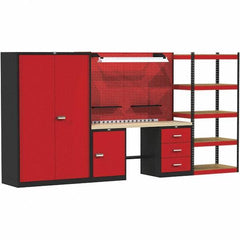 Hallowell - 132 Wide x 24" Deep x 78" High, Wood Workbench - Flat Top, Black/Red - Apex Tool & Supply