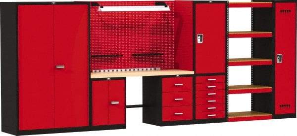 Hallowell - 210 Wide x 24" Deep x 78" High, Wood Workbench - Flat Top, Black/Red - Apex Tool & Supply