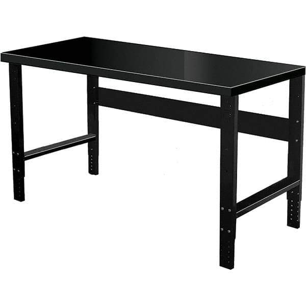 Hallowell - 72 Wide x 30" Deep x 34" High, Steel Workbench - Flat Top, Adjustable Legs, Black - Apex Tool & Supply
