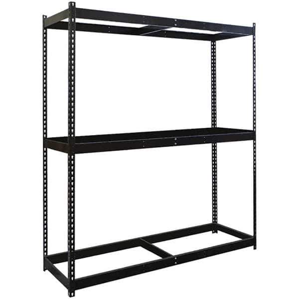 Hallowell - 3 Shelf Starter No Deck Open Steel Shelving - 1 Lb Capacity, 60" Wide x 84" High x 36" Deep, Black - Apex Tool & Supply