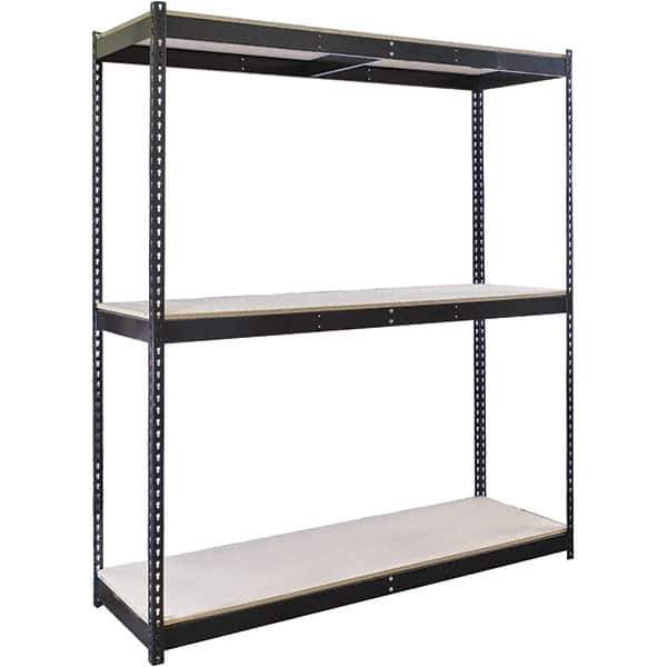 Hallowell - 3 Shelf Starter Particle Board Open Steel Shelving - 770 Lb Capacity, 48" Wide x 84" High x 18" Deep, Black - Apex Tool & Supply