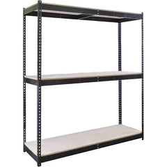 Hallowell - 3 Shelf Starter Particle Board Open Steel Shelving - 770 Lb Capacity, 48" Wide x 84" High x 18" Deep, Black - Apex Tool & Supply