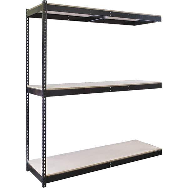 Hallowell - 3 Shelf Add-On Particle Board Open Steel Shelving - 705 Lb Capacity, 48" Wide x 84" High x 30" Deep, Black - Apex Tool & Supply