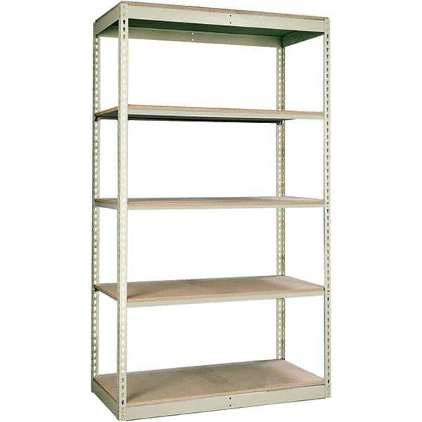 Hallowell - 5 Shelf Starter Particle Board Open Steel Shelving - 350 Lb Capacity, 48" Wide x 84" High x 30" Deep, Tan - Apex Tool & Supply