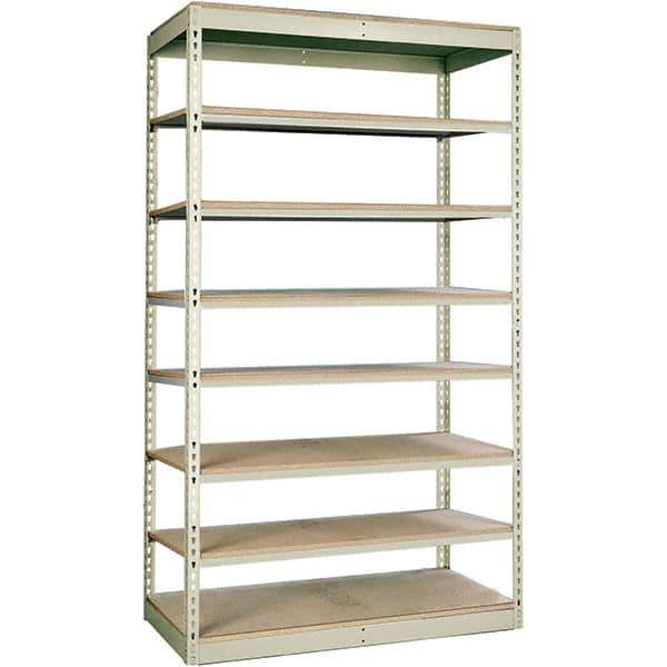 Hallowell - 8 Shelf Starter Particle Board Open Steel Shelving - 350 Lb Capacity, 48" Wide x 84" High x 12" Deep, Tan - Apex Tool & Supply