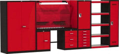 Hallowell - 210 Wide x 24" Deep x 78" High, Steel Workbench - Flat Top, Black/Red - Apex Tool & Supply