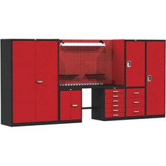 Hallowell - 168 Wide x 24" Deep x 78" High, Steel Workbench - Flat Top, Black/Red - Apex Tool & Supply