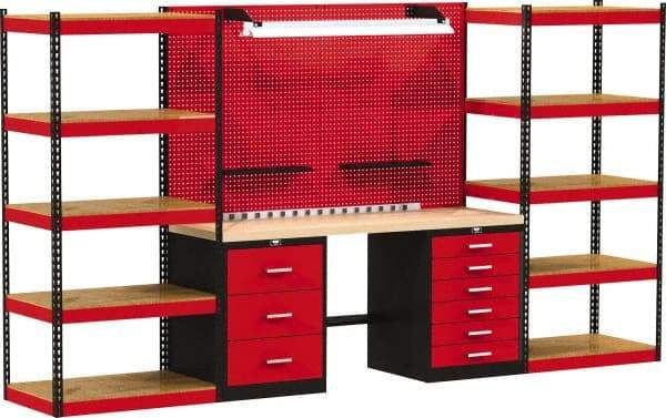 Hallowell - 168 Wide x 24" Deep x 78" High, Wood Workbench - Flat Top, Black/Red - Apex Tool & Supply