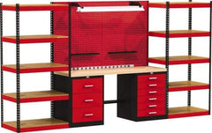 Hallowell - 168 Wide x 24" Deep x 78" High, Wood Workbench - Flat Top, Black/Red - Apex Tool & Supply