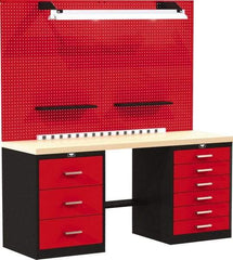 Hallowell - 72 Wide x 24" Deep x 78" High, Wood Workbench - Flat Top, Black/Red - Apex Tool & Supply