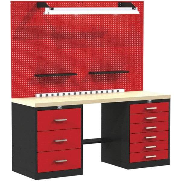 Hallowell - 60 Wide x 24" Deep x 78" High, Wood Workbench - Flat Top, Black/Red - Apex Tool & Supply