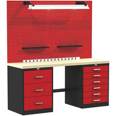 Hallowell - 60 Wide x 24" Deep x 78" High, Wood Workbench - Flat Top, Black/Red - Apex Tool & Supply