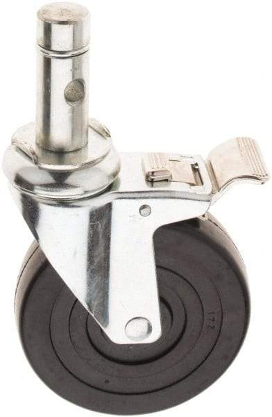 E.R. Wagner - 5" Diam x 1-1/4" Wide x 6-1/4" OAH Stem Mount Swivel Caster with Brake - Soft Rubber, 190 Lb Capacity, 1.0475 Friction Stem - Apex Tool & Supply