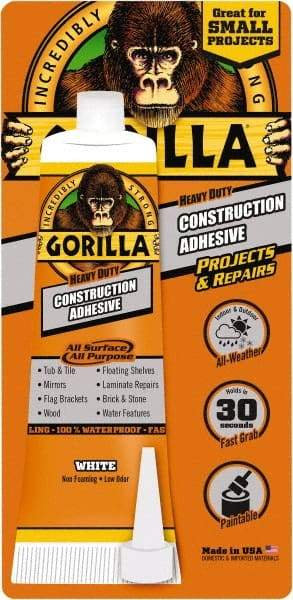 Gorilla Glue - White, Tube Silyl Terminated Polyether Construction Adhesive - -40 to 200°F Service Temperature, Indoor & Outdoor - Apex Tool & Supply