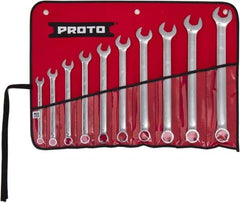 Proto - 10 Piece, 7/16" to 1", 6 Point Combination Wrench Set - Inch Measurement Standard, Full Polish Finish, Comes in Tool Roll - Apex Tool & Supply