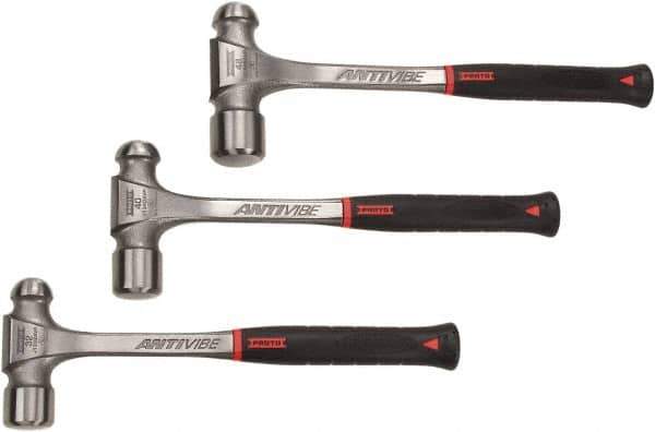 Proto - 3 Piece, 2, 2-1/2, 3 Lb Head Weight, Forged Steel, Ball Pein Hammer Set - 14-3/4, 15-1/4, 15-3/4" OAL, Shock Absorbing Grip Handles, Ball Pein - Apex Tool & Supply
