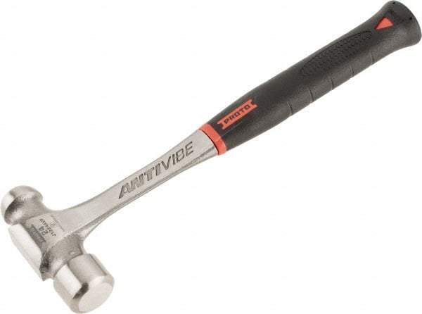 Proto - 1-1/2 Lb Head Steel Ball Pein Hammer - 13.78" Steel Handle with Grip, 1.44" Face Diam, 13-13/16" OAL, AntiVibe, Molded Textured Rubber Grip - Apex Tool & Supply
