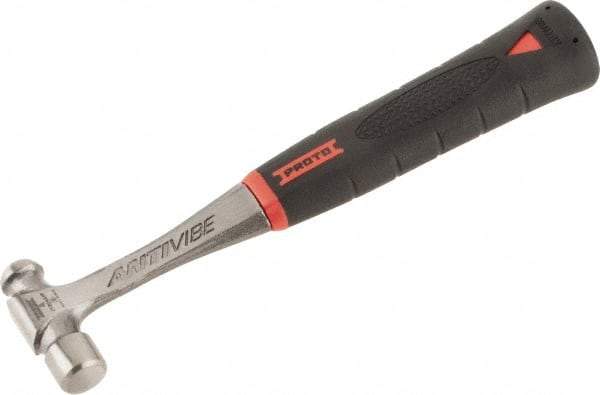 Proto - 1/4 Lb Head Steel Ball Pein Hammer - 10" Steel Handle with Grip, 0.81" Face Diam, 10" OAL, AntiVibe, Molded Textured Rubber Grip - Apex Tool & Supply