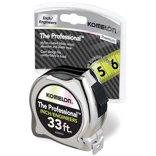 Komelon - 33' x 1" Hi-Vis Yellow/White Blade Tape Measure - Apex Tool & Supply