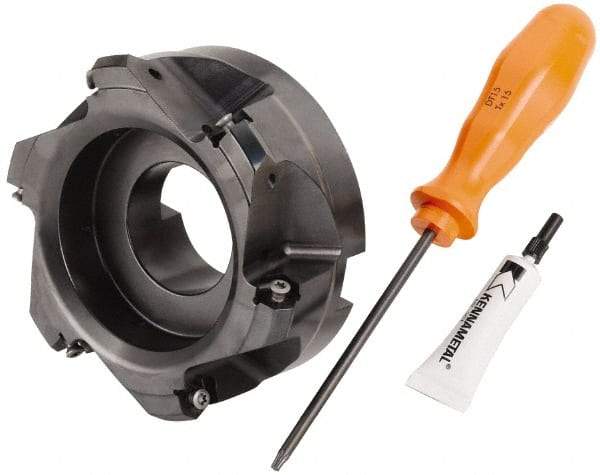 Kennametal - 4" Cut Diam, 1-1/2" Arbor Hole, 4.42mm Max Depth of Cut, 30° Indexable Chamfer & Angle Face Mill - 6 Inserts, HNGJ 0604... Insert, Right Hand Cut, 6 Flutes, Through Coolant, Series Dodeka Mini HD - Apex Tool & Supply