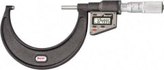 Starrett - 76 to 101 mm Range, 0.0001" Resolution, Standard Throat, Electronic Outside Micrometer - 0.0002" Accuracy, Friction Thimble, Micro Lapped Carbide Face, CR2450 Battery, Includes 3V Battery - Apex Tool & Supply