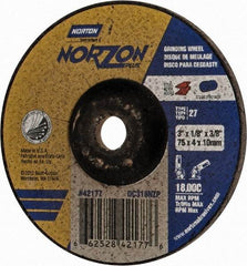 Norton - 24 Grit, 3" Wheel Diam, 1/8" Wheel Thickness, 3/8" Arbor Hole, Type 27 Depressed Center Wheel - Ceramic, 18,000 Max RPM - Apex Tool & Supply
