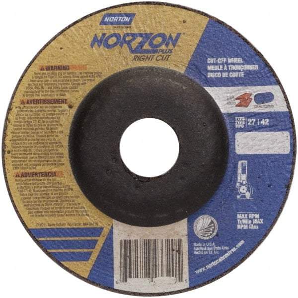 Norton - 46 Grit, 5" Wheel Diam, 7/8" Arbor Hole, Type 27 Depressed Center Wheel - Ceramic - Apex Tool & Supply
