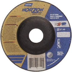 Norton - 46 Grit, 5" Wheel Diam, 7/8" Arbor Hole, Type 27 Depressed Center Wheel - Ceramic - Apex Tool & Supply