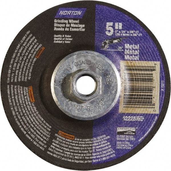 Norton - 24 Grit, 5" Wheel Diam, 1/4" Wheel Thickness, Type 27 Depressed Center Wheel - Aluminum Oxide - Apex Tool & Supply